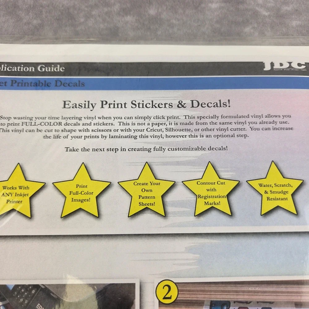 JDC Inkjet Printable Decal Vinyl Sheets for Stickers and Custom Designs 5pks